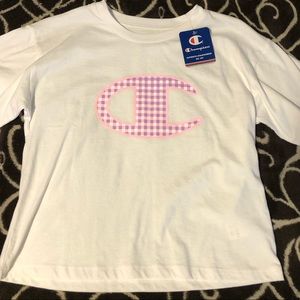 PINK AND PURPLE PLAID CHAMPION TEEN GIRL CROP TOP